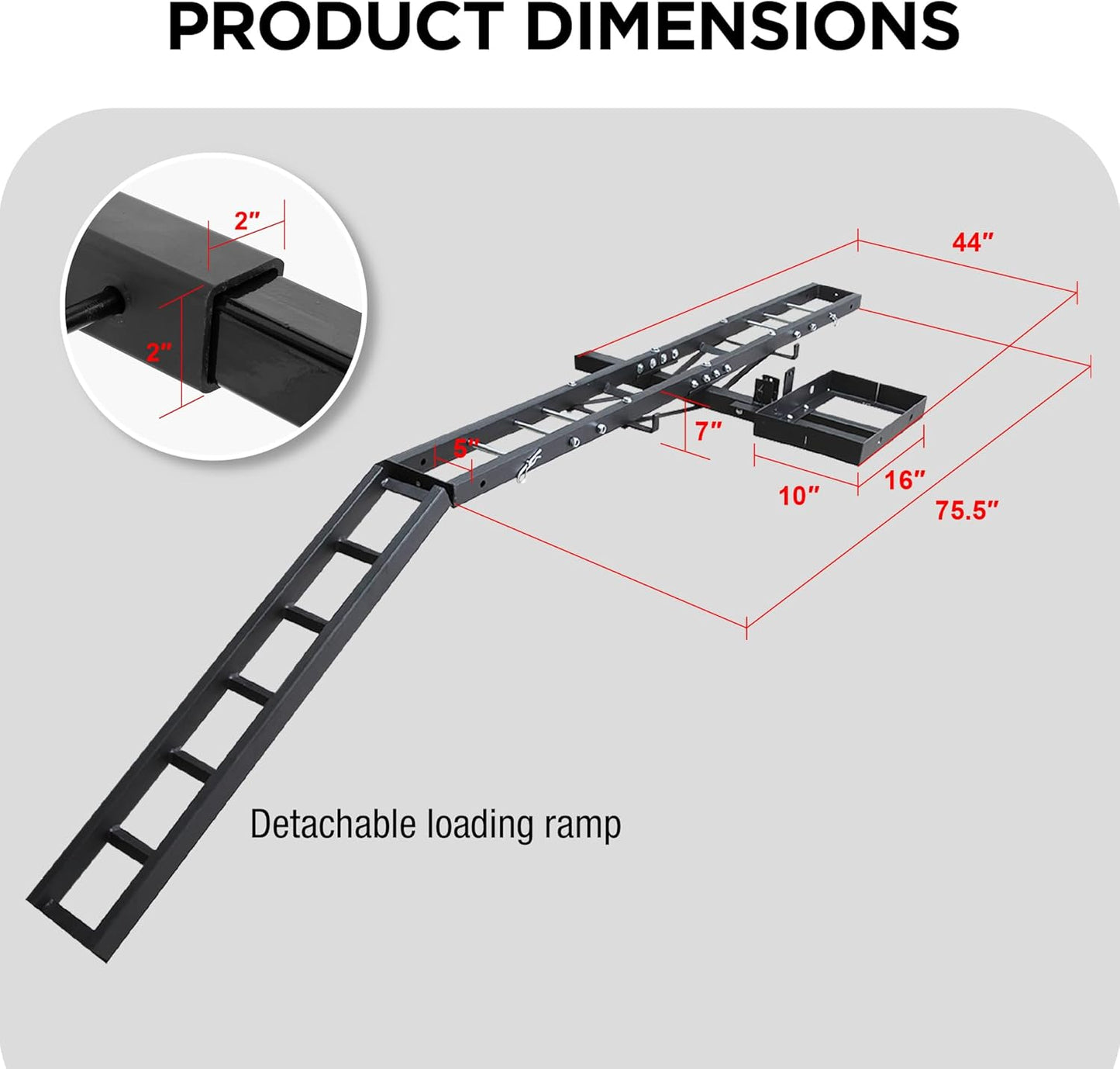 Motorcycle Carrier, 500 LBS Capacity, Heavy Duty Hitch-Mounted Dirt Bike Rack with Ramp and Gas Can Holder