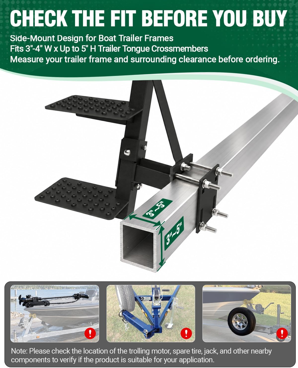 Boat Trailer Steps with Handrail, 4-Step Side Mount Boat Step