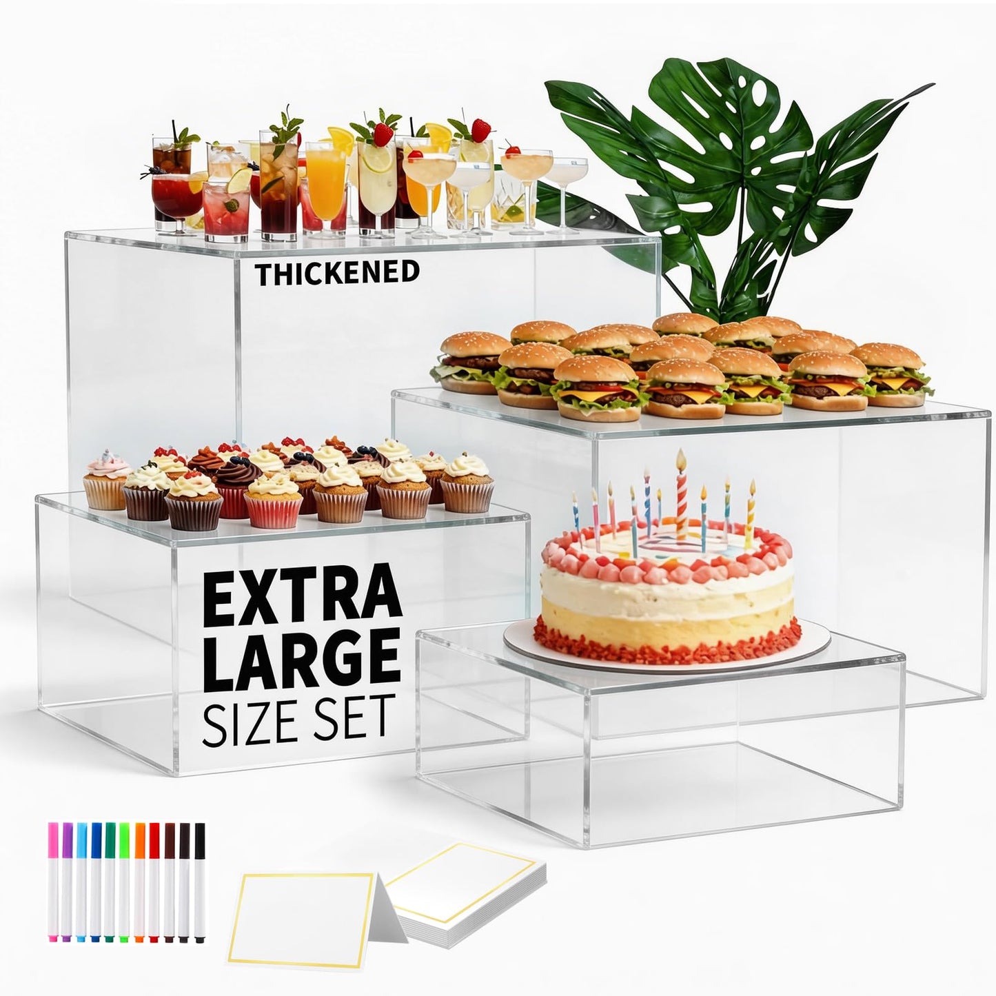 13.8" Extra Large White Risers, Large Size Acrylic Cube Display Nesting Risers, Food risers for buffet table, Transparent Risers for Catering Dessert Collectibles Jewelry Figures Show