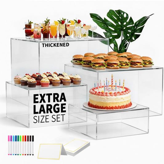 13.8" Extra Large White Risers, Large Size Acrylic Cube Display Nesting Risers, Food risers for buffet table, Transparent Risers for Catering Dessert Collectibles Jewelry Figures Show