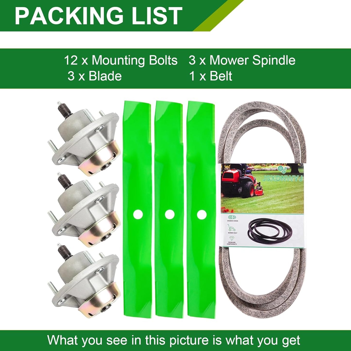 54 Inch Mower Deck Rebuild Kit - Fits John De ere Z425 Z445 Z435 EZtrak 54, 3 Spindles (AM124498) 3 Blades (M143520) 1 Belt (M154296)