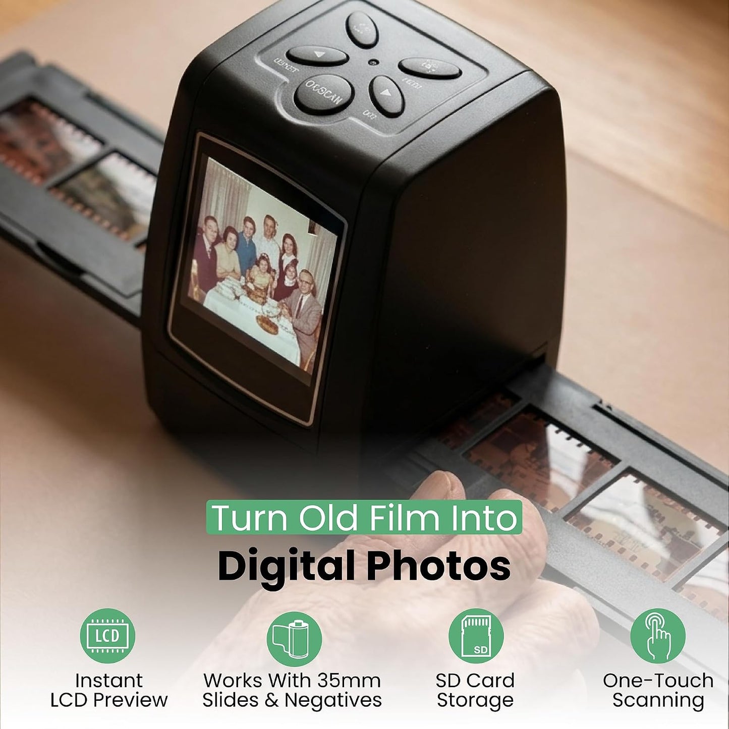 Memory Vault Box Negative Scanner, Converts 135 Film & Slides to Digital | Film scanner converts 35mm Slide & Negatives into JPEG Photos, Slide Scanner with LCD Screen, Auto Enhancement, Easy to Use