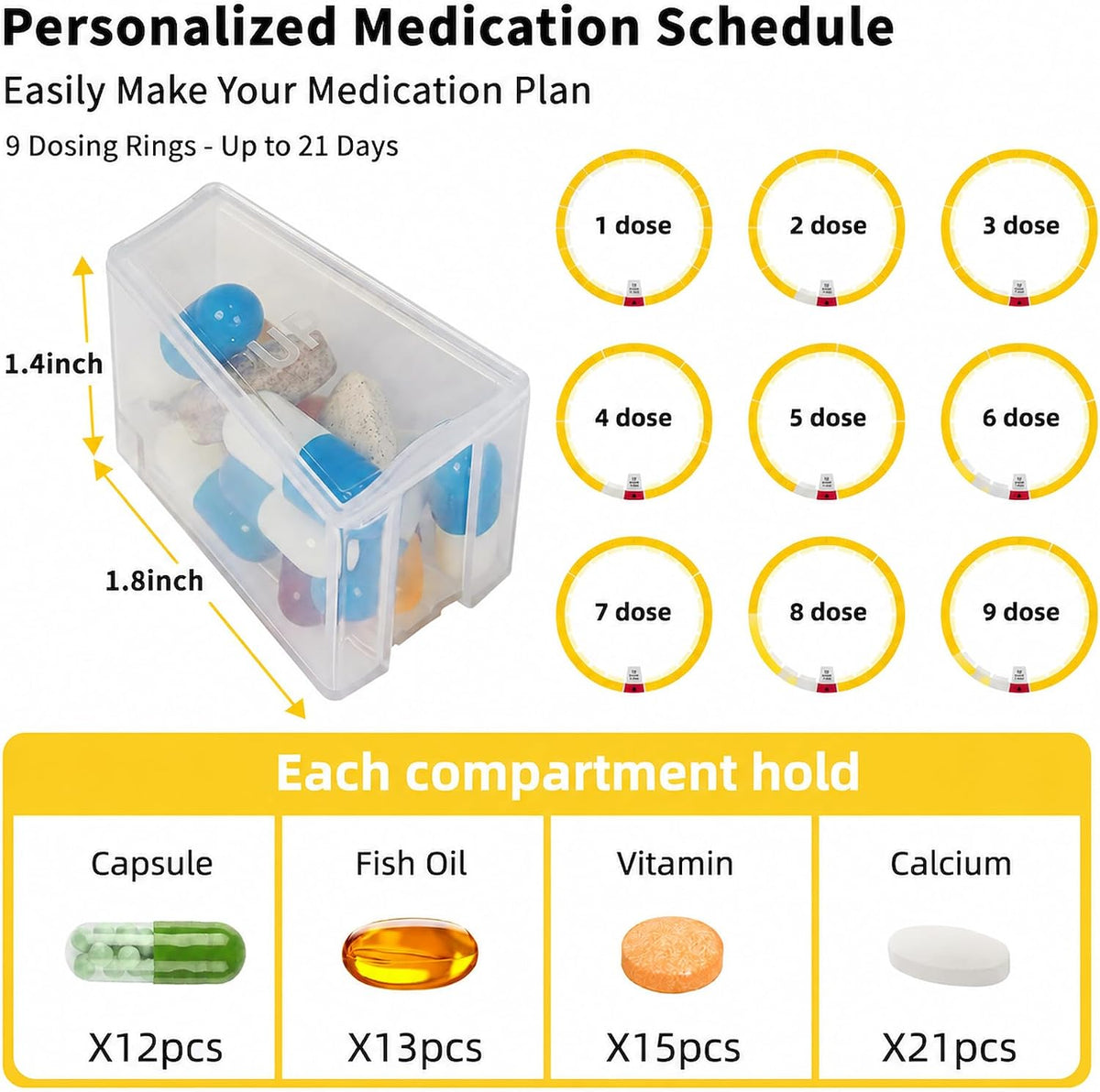 21-Day Automatic Pill Dispenser with Individual Pods & 9 Alarms for Seniors, Purple Lid