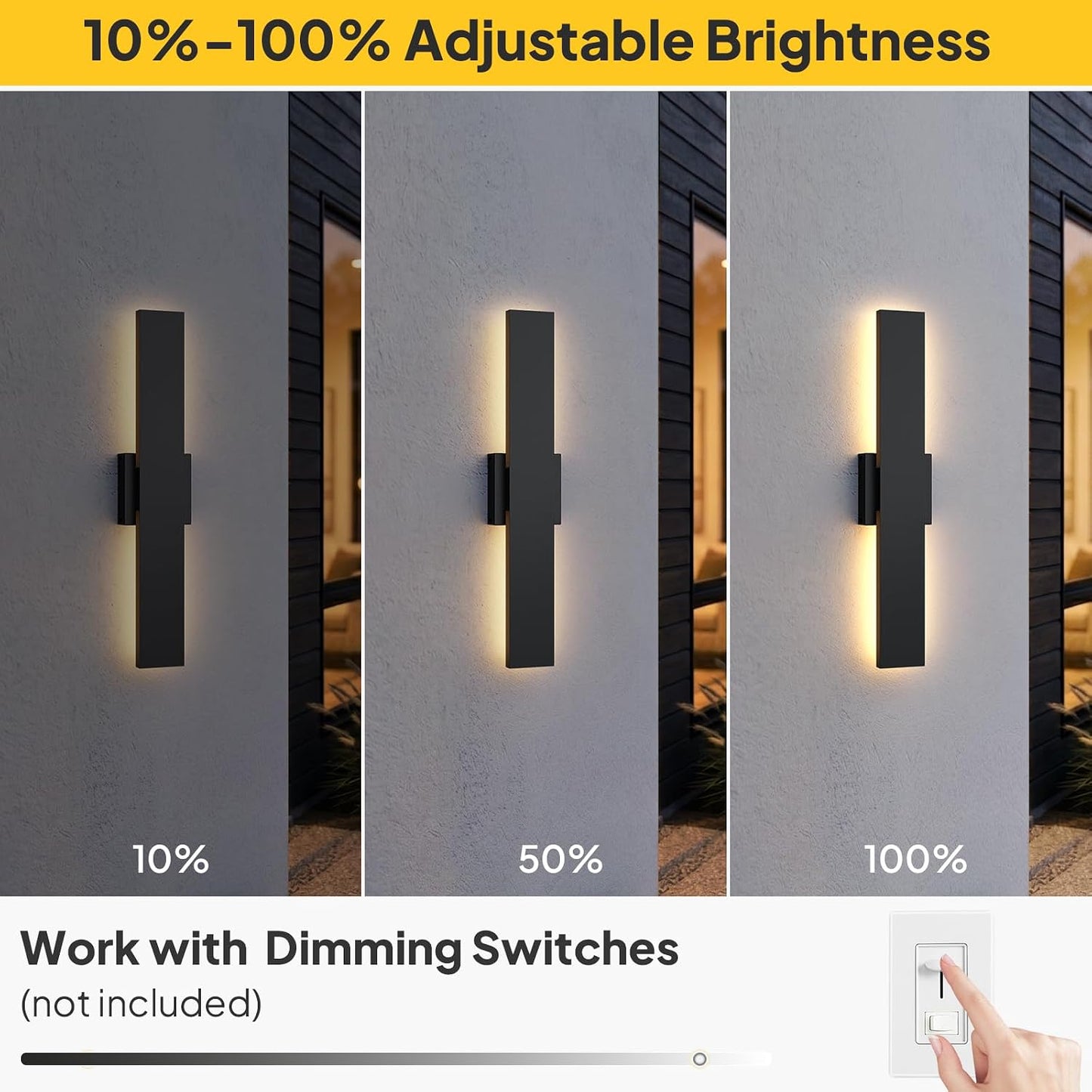 2 Pack 23.6 inch Modern LED Outdoor Wall Light, 3000K 4500K 6000K 10%-100% Dimmable Lights for Outside, IP65 Waterproof Exterior Long Wall Lights for House, Porch, Garage, Patio, Yard, Entrance Black