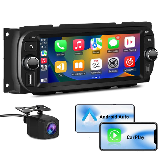 AWESAFE Car Stereo for Jeep Wrangler 2003-2006 Dodge RAM 2002-2005 | Touch Screen RAM 1500 Radio, CarPlay Android Auto, WiFi GPS AM FM, SWC, Camera, 2GB+64GB