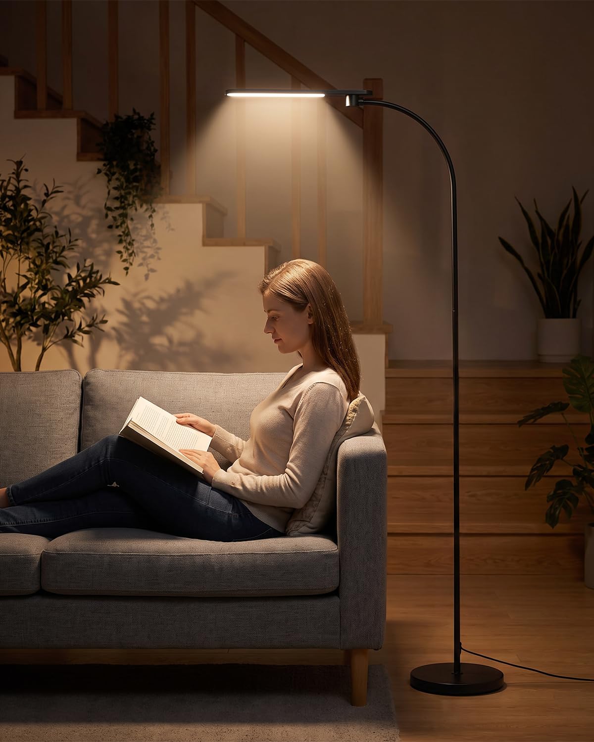 Honeywell LED Floor Lamp, CRI97 Full Spectrum, Dimmable Reading Lamp 77" Black