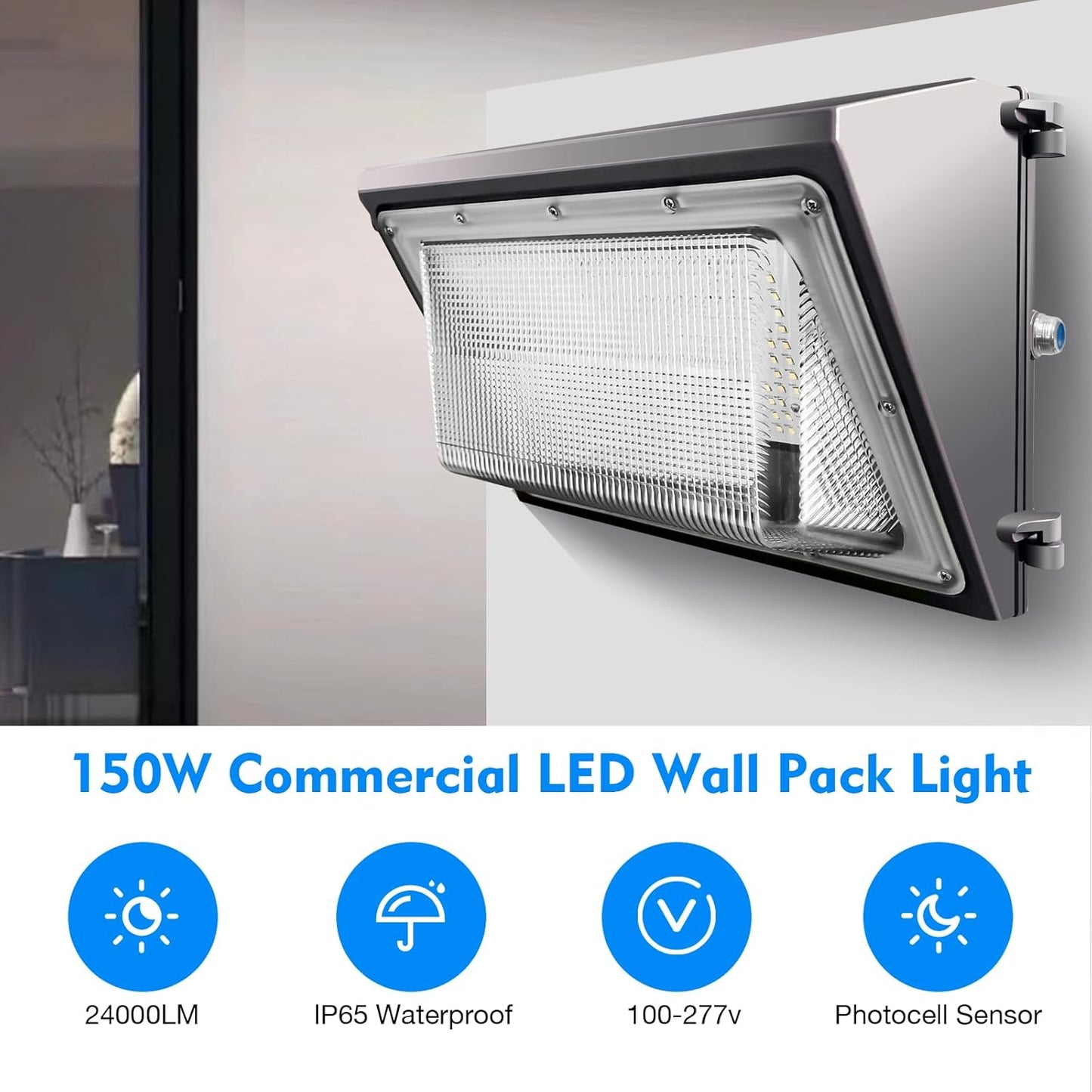 LOKOTA 150W LED Wall Pack, 24000LM Dusk-to-Dawn Photocell, 1300W MH/HPS Eqv. Commercial Outdoor Lighting, IP65 Wall Packs Lights for