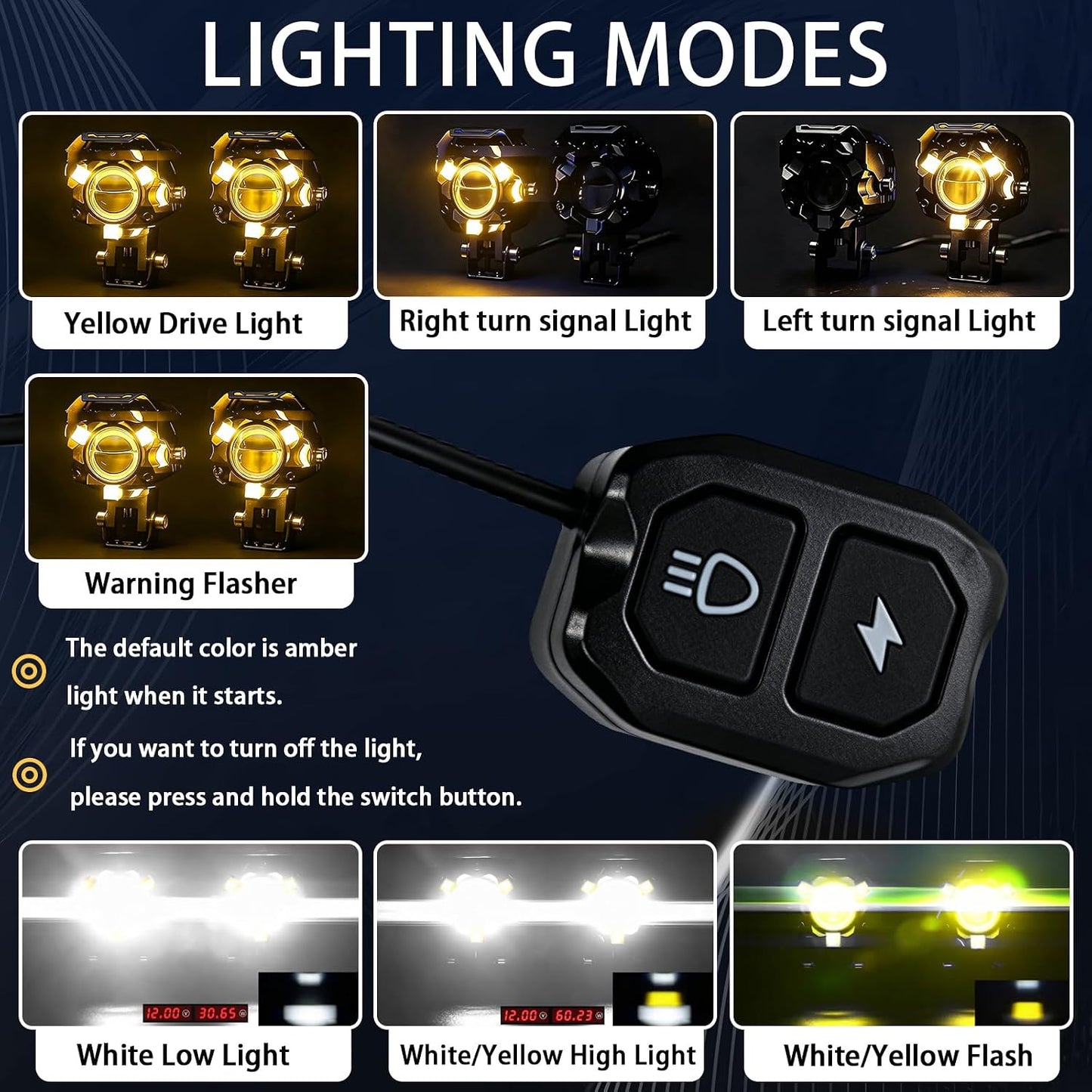 15000LM Motorcycle Driving Lights, Dual-Lens LED Fog Light Kit with Cooling Fan, Wireless & Inline Switch, External Driver, Quick-Release Connector, IP68, 5 Modes & Turn Signal (JRY13)