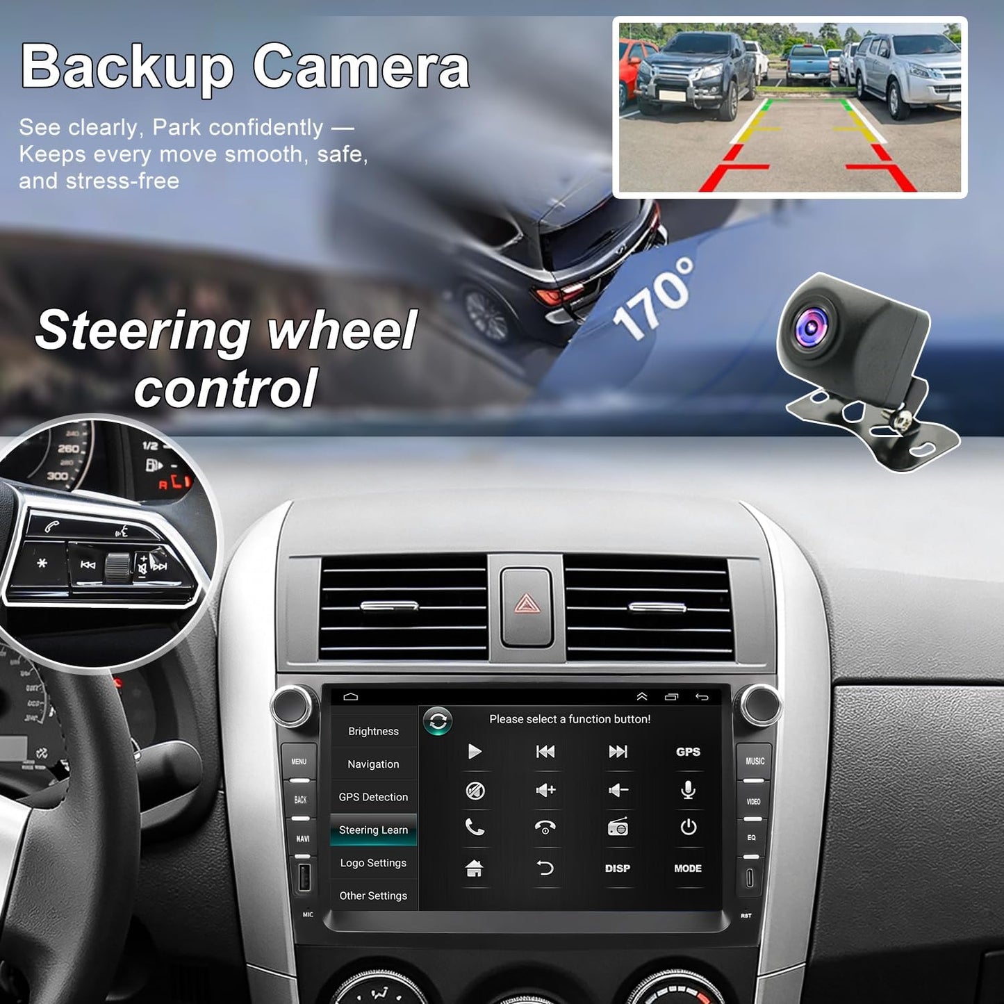 Upgrade Android Car Radio Stereo for Toyota Corolla 2009 2010 2011 2012 2013, 8 Inch Touch Screen Head Unit with Wireless Carplay Android Auto GPS Navigation FM Bluetooth 5G WiFi SWC HD Backup Camera