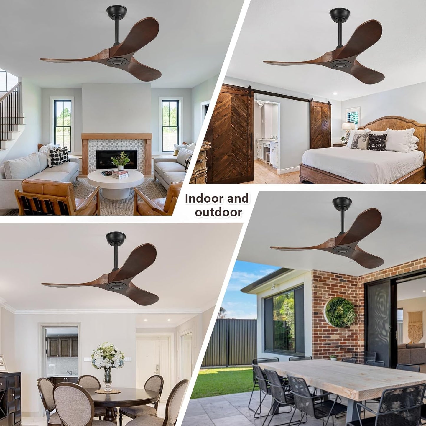 42'' Wood Ceiling Fan without Light,Large Airflow with Quiet Operation and Speed Memory Function,Outdoor Ceiling Fan Dark Walnut Finish for Bedroom,Living Room,Patio.