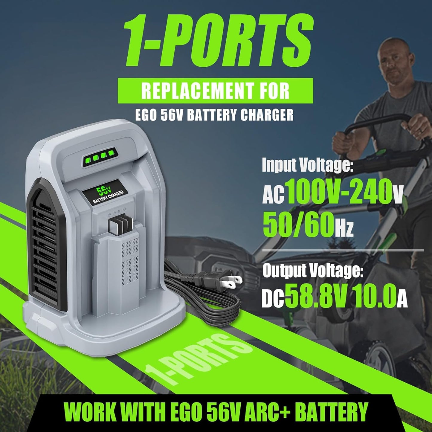 10.0A Replacement Rapid Charger for EGO 56V Battery Charger CH2100 CH3200 CH5500 CH2800D, Compatible with EGO Power+ 56V ARC Lithium Batteries BA1400T BA2242T BA2800T BA3360T