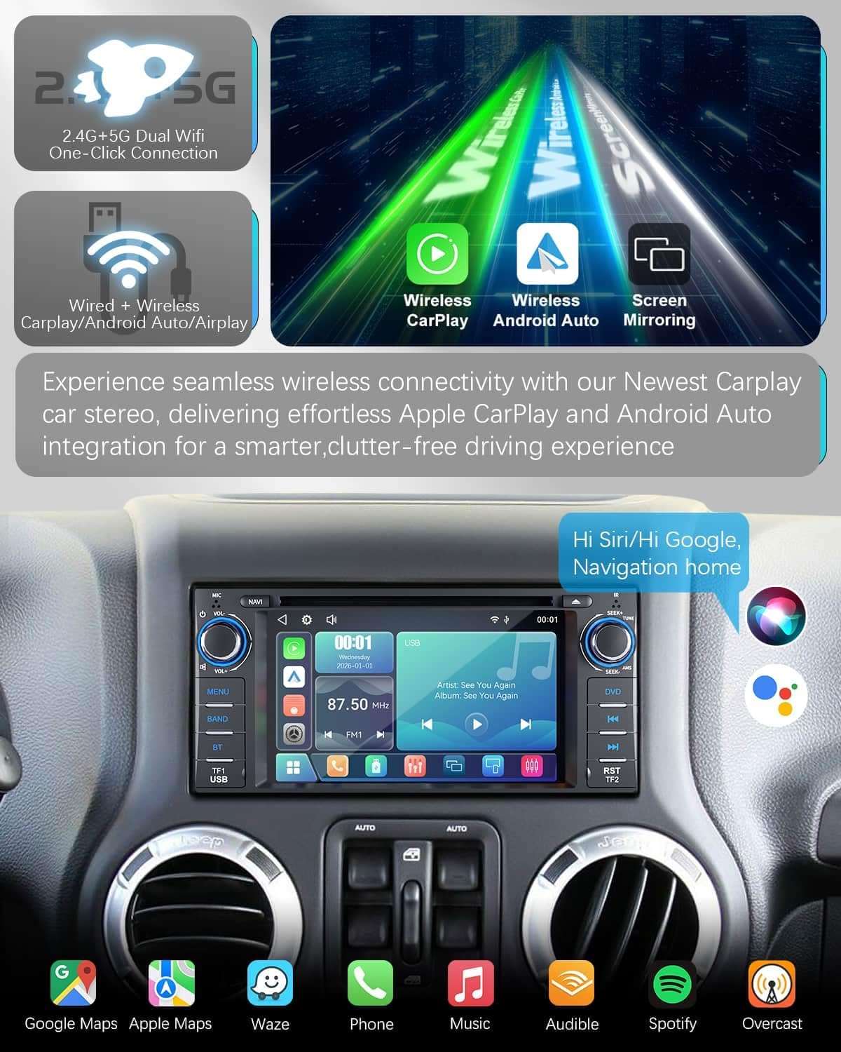2026 Car Radio with CD/DVD Player for Dodge RAM 1500 2500 3500 (2009-2012), for Jeep Wrangle/Unlimited (2007-2015),Upgrade CarPlay&Android Auto,Online Navigation,AM,FM,Bluetooth