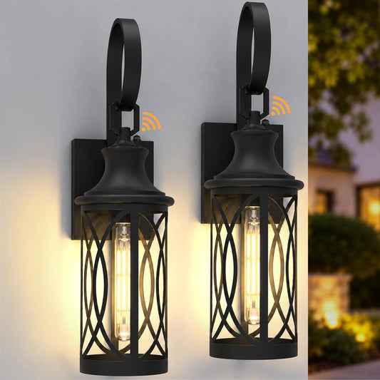20IN Dusk to Dawn Outdoor Light, Black Wall Light Fixture 2-Pack