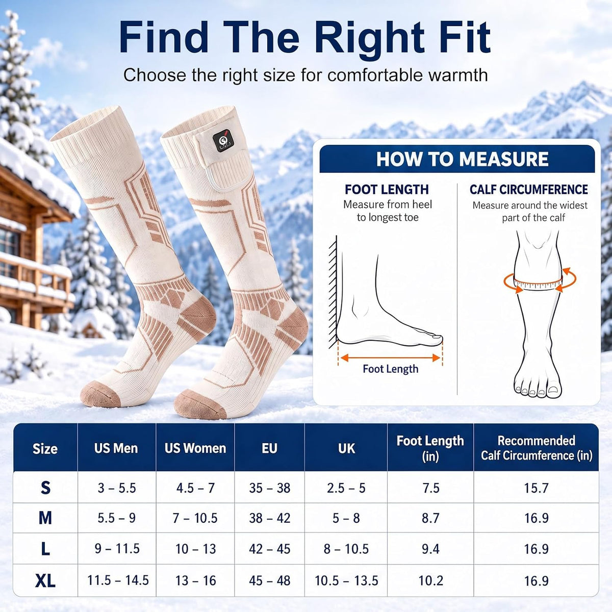 SUN WILL Heated Socks for Men and Women, USB Rechargeable, 3 Heat Levels White X-Large