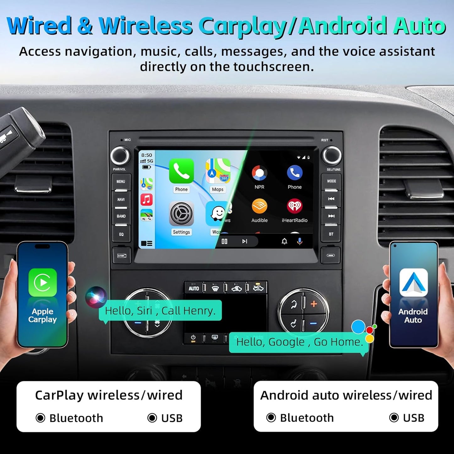 Car Stereo Radio for Chevy Silverado 2007-2013 GMC Sierra Yukon Buick,Android 15 Silverado Radio Replacement with CarPlay Android Auto Backup Camera