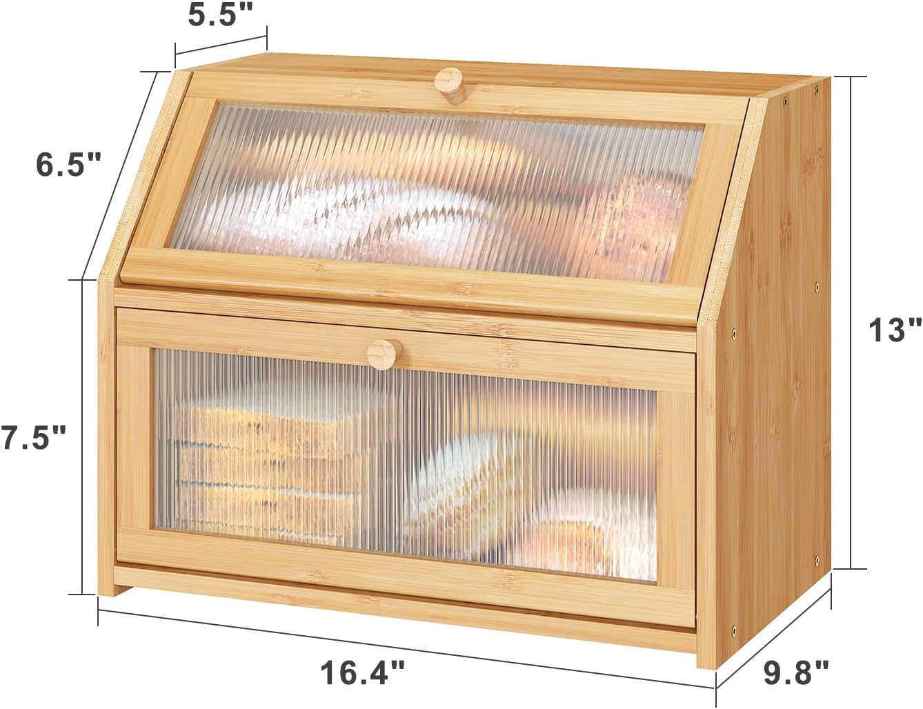 Bread Box for Kitchen Counter, Large Bamboo Wood Double Layer Bread Box, Wooden Bread Storage Capacity Natural Large