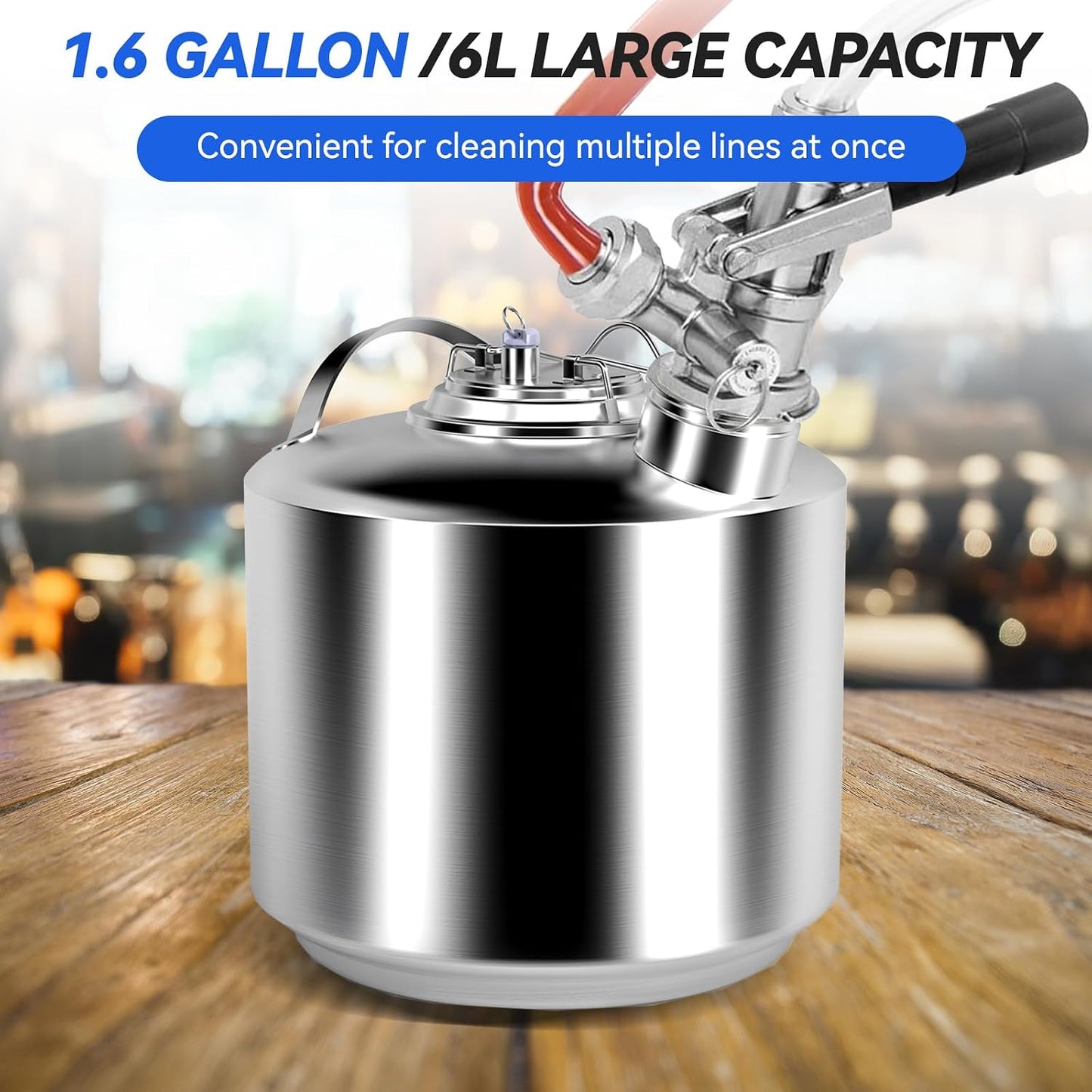 1.6 Gallon / 6 L Kegerator Cleaning Kit, 304 Stainless Steel Beer Line Cleaning Can with a D Couplers and Non-Slip Gloves 1.6 gallon (6L)