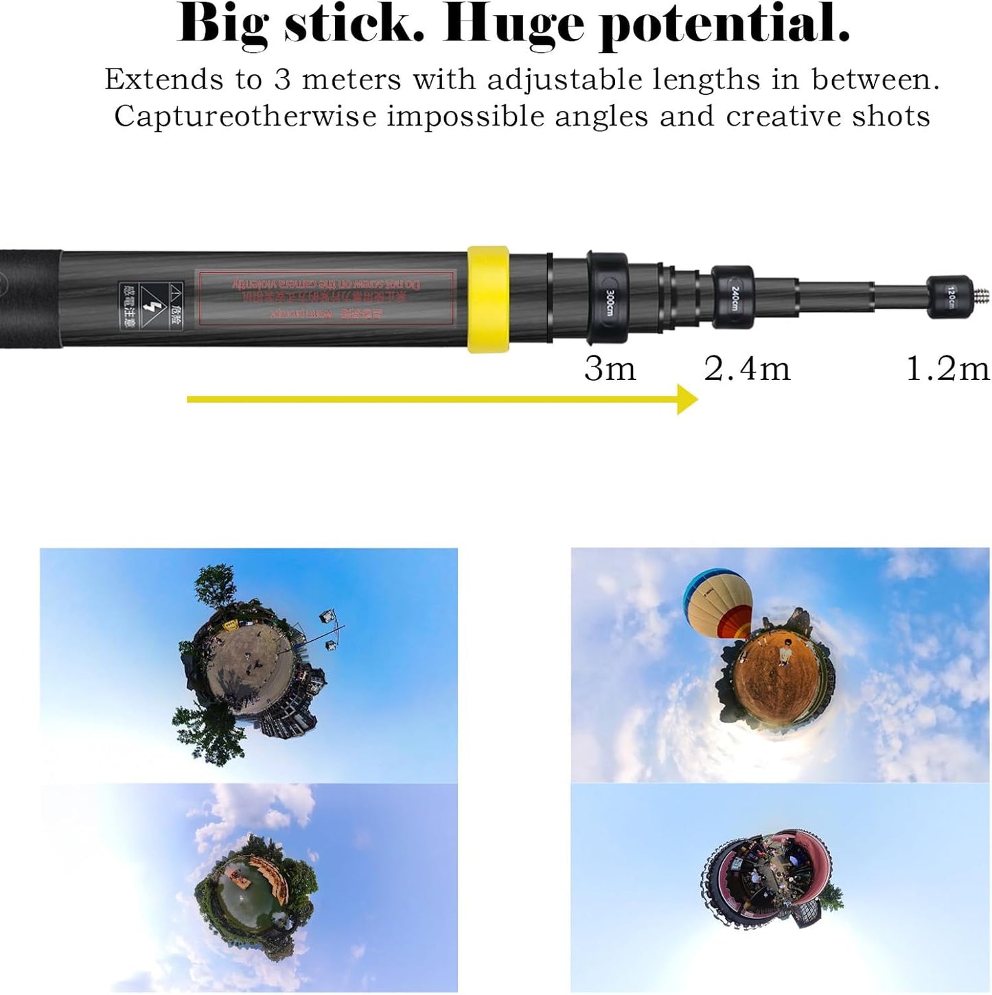 3m Extended Edition Selfie Stick (9.8ft) Carbon Fiber Invisible Pole for Insta360 X5 Insta 360 X4/X3/X2/ONE R/RS/X & GO 2 - Action Camera