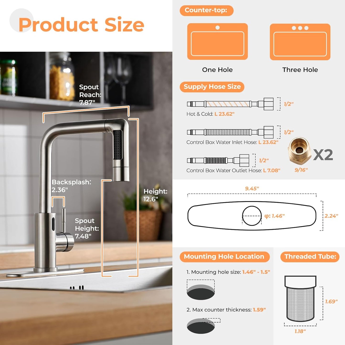 Charmingwater Touchless Kitchen Faucet with 5 Modes Pull Down Sprayer