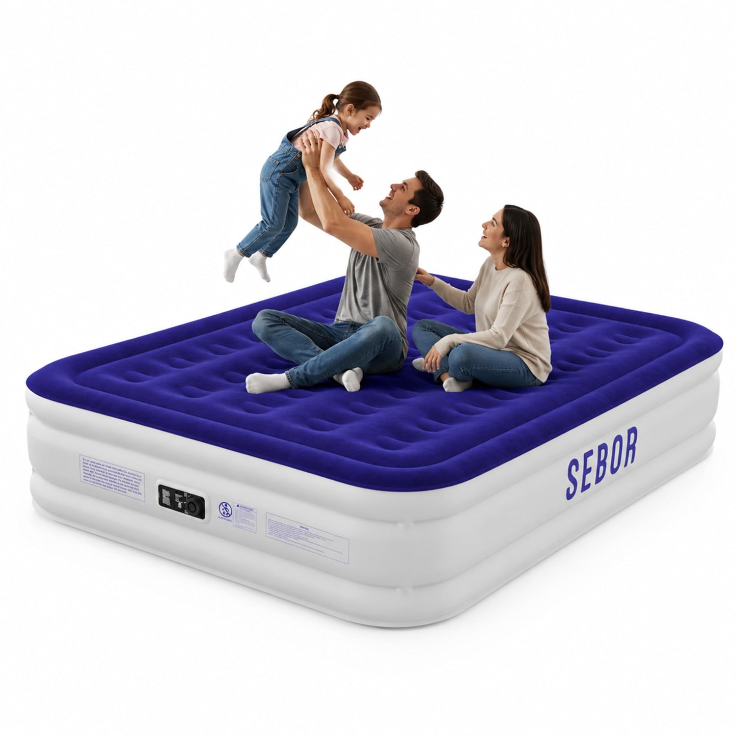Sebor Air Mattress Queen with Built-in Pump 18",Self-Inflating Blow up Mattress with High-Speed Pump, Durable Twin Size Air Mattress with Storage Bag for Guests,Camping,Travel Blue