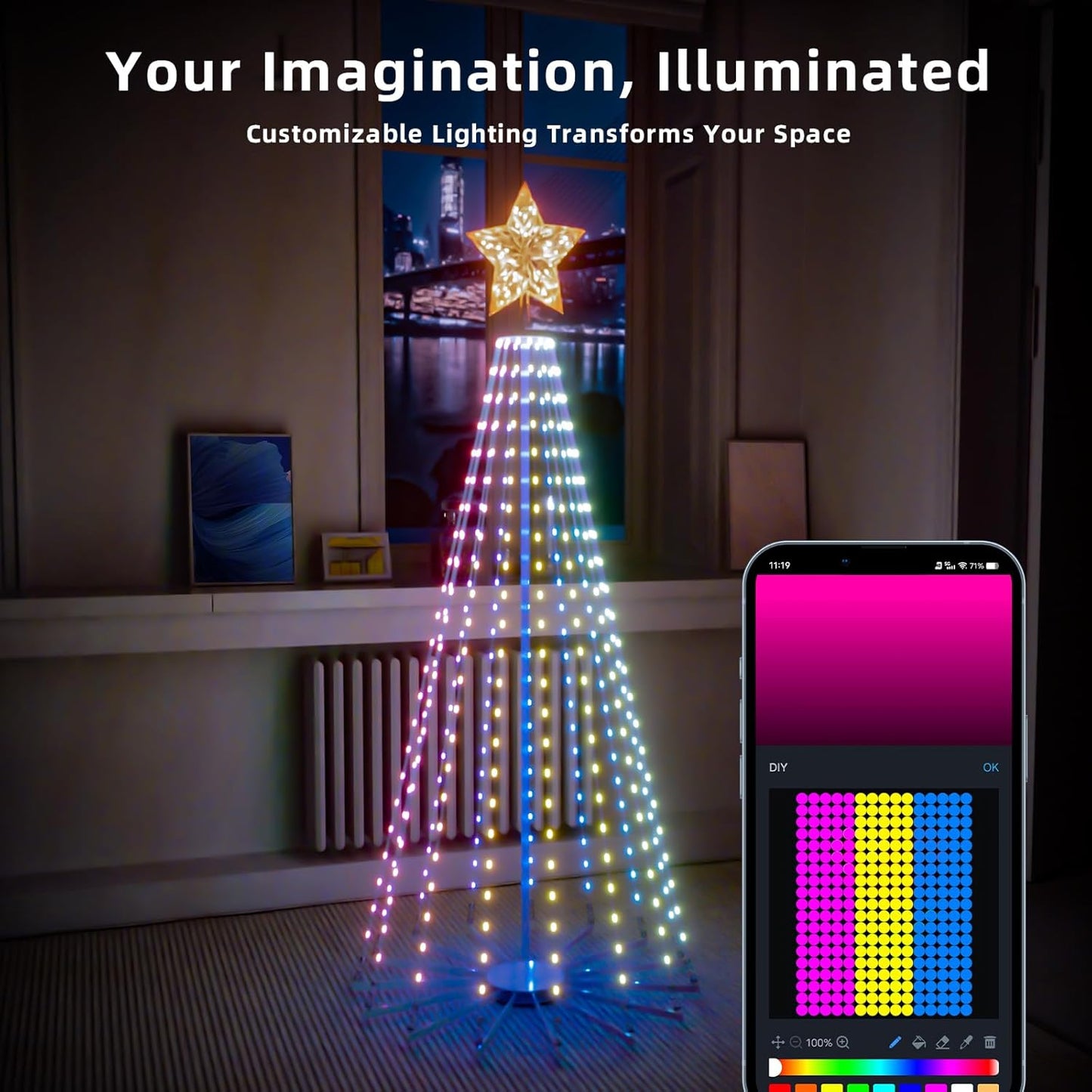 Lphianx Christmas Tree with Lights, 355 LEDs 2.4M Height, 2 DIY Mode, 30+Sence, Color Changing Sync Musical APP & Remote Control Indoor Outdoor