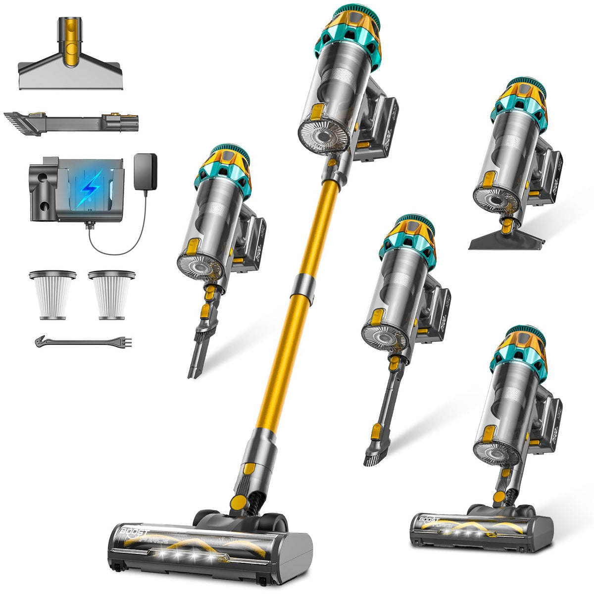 Cordless Vacuum Cleaner, 50KPa 45Mins 9-in-1 Self-Standing Stick Vacuum
