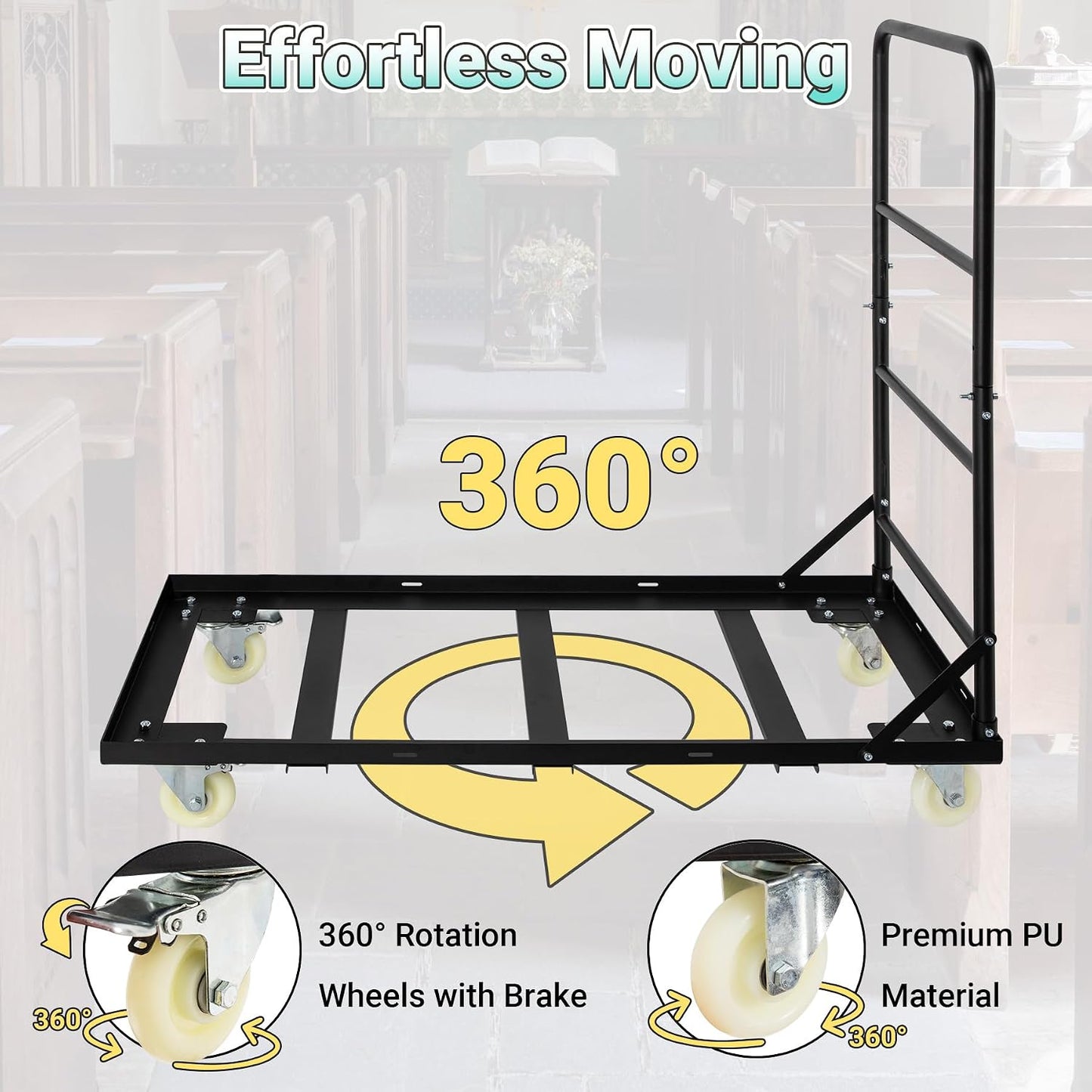 350 LBS Folding Chair Rack Cart with 4" PU Swivel Wheels | Heavy Duty Chair Storage Rack, 2PCS 59" Elastic Cords, Powder Coated Chair Cart for 25 Folding Chairs, 43.3"L x 19.7"W x 43"H