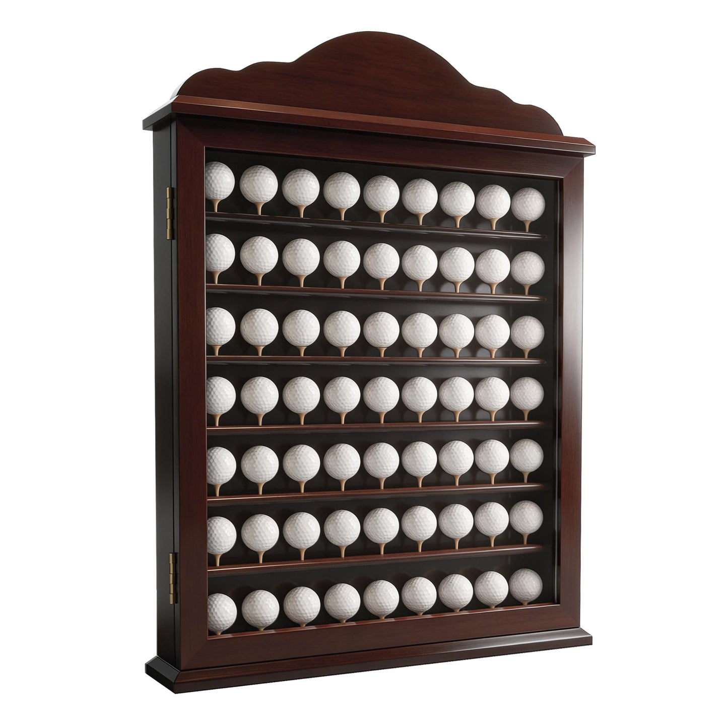 MR 63 Golf Ball Display Case, Executive Golf Ball Cabinet, Wall Mount Golf Ball Shadow Box with Wood Tees, Wall Rack Holder Solid Wood Frame with 98% UV Protection Lockable Acrylic Glass Door