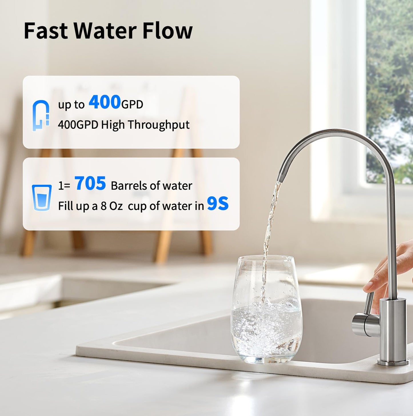 Reverse Osmosis System, Tankless Reverse Osmosis Water Filter, NSF/ANSI 58, Under Sink Water Filter RO System with Faucet,400 GPD 2:1 Pu