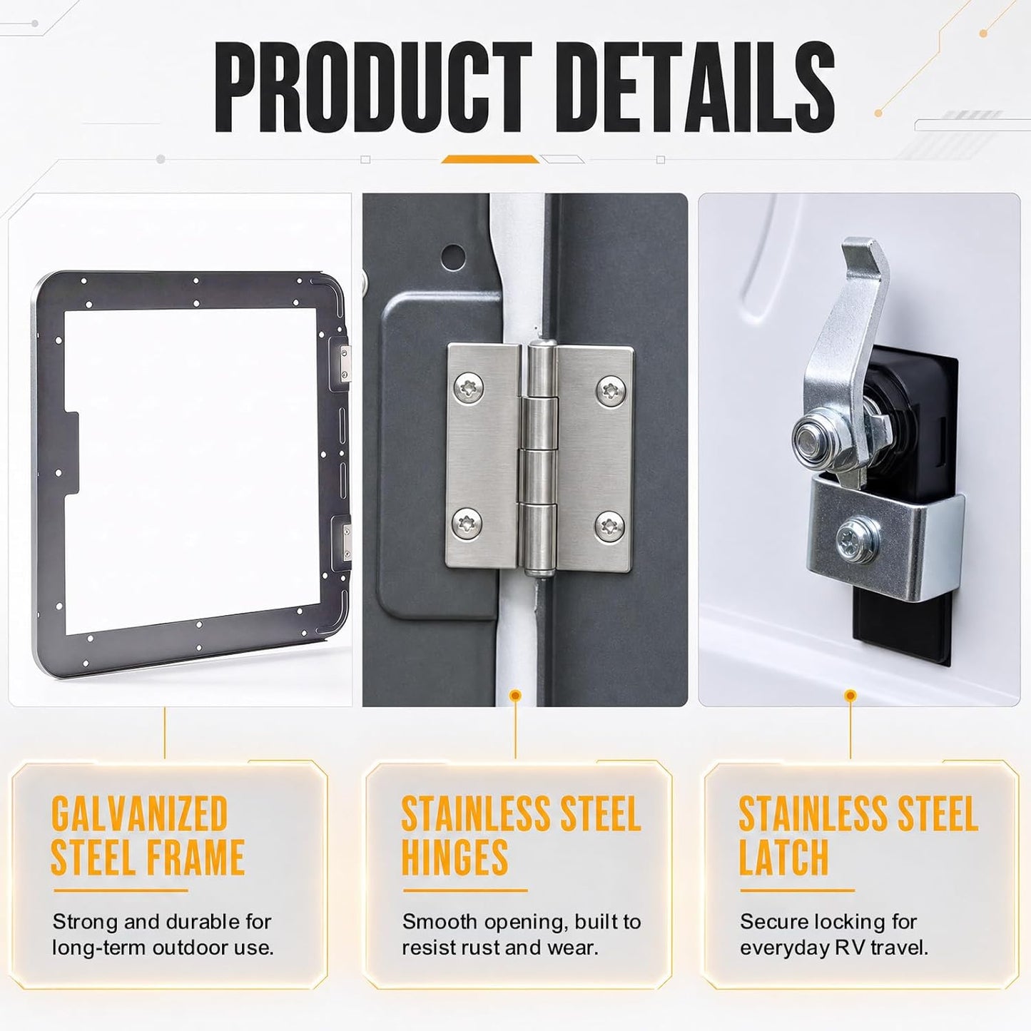 15 x 15 Inch RV Tankless Water Heater Door Kit, Gray Water Heater Access Door for RV Water Heaters, Galvanized Steel, Door Only 15"x 15" Grey