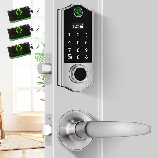 Harfo Fingerprint Door Lock with 2 Lever Handles, Smart Door Lock, Keyless Entry Door Lock, Door Locks with Keypads, Front Door Lock Set, Keypad Door