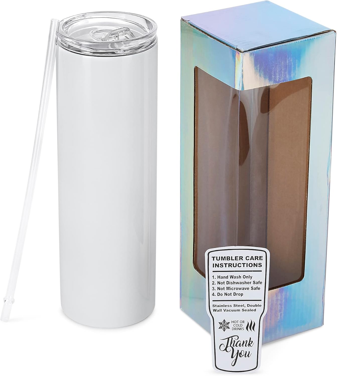 makerflo 25 Pack 30 Oz Skinny Sublimation Blank Tumbler with Splash Proof Lid & Straw, DIY Gifts