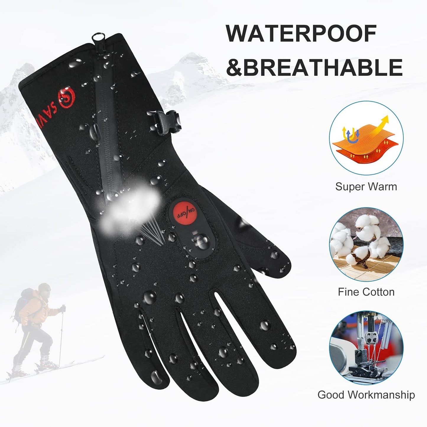 day wolf Electric Heated Gloves for Men Women, Rechargeable Waterproof Winter Hand Warmers with Touchscreen for Outdoor Activities(Small)