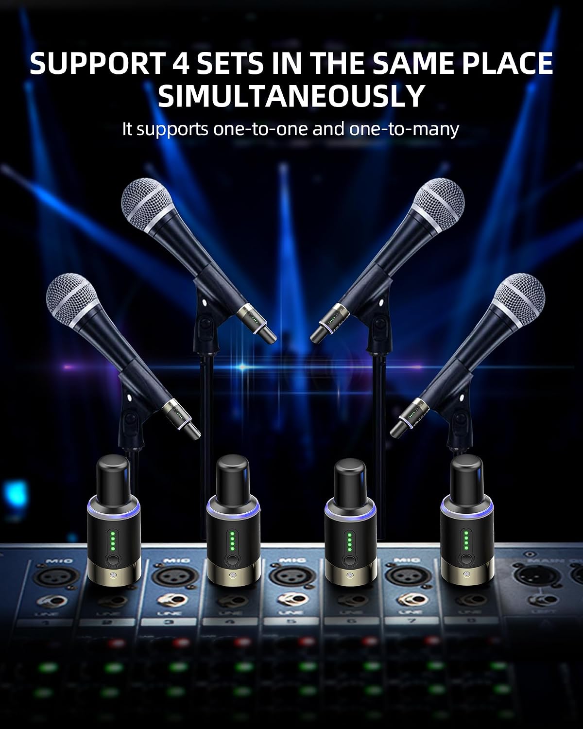 LEKATO 5.8GHz Wireless XLR Microphone Transmitter Receiver Plug-on MW-1 | No Interference, 5ms Low Latency,5H+ Working Life,4 Channels, Dynamic/Condenser Mic(Phantom-Powered),for Live Stage, Churchs