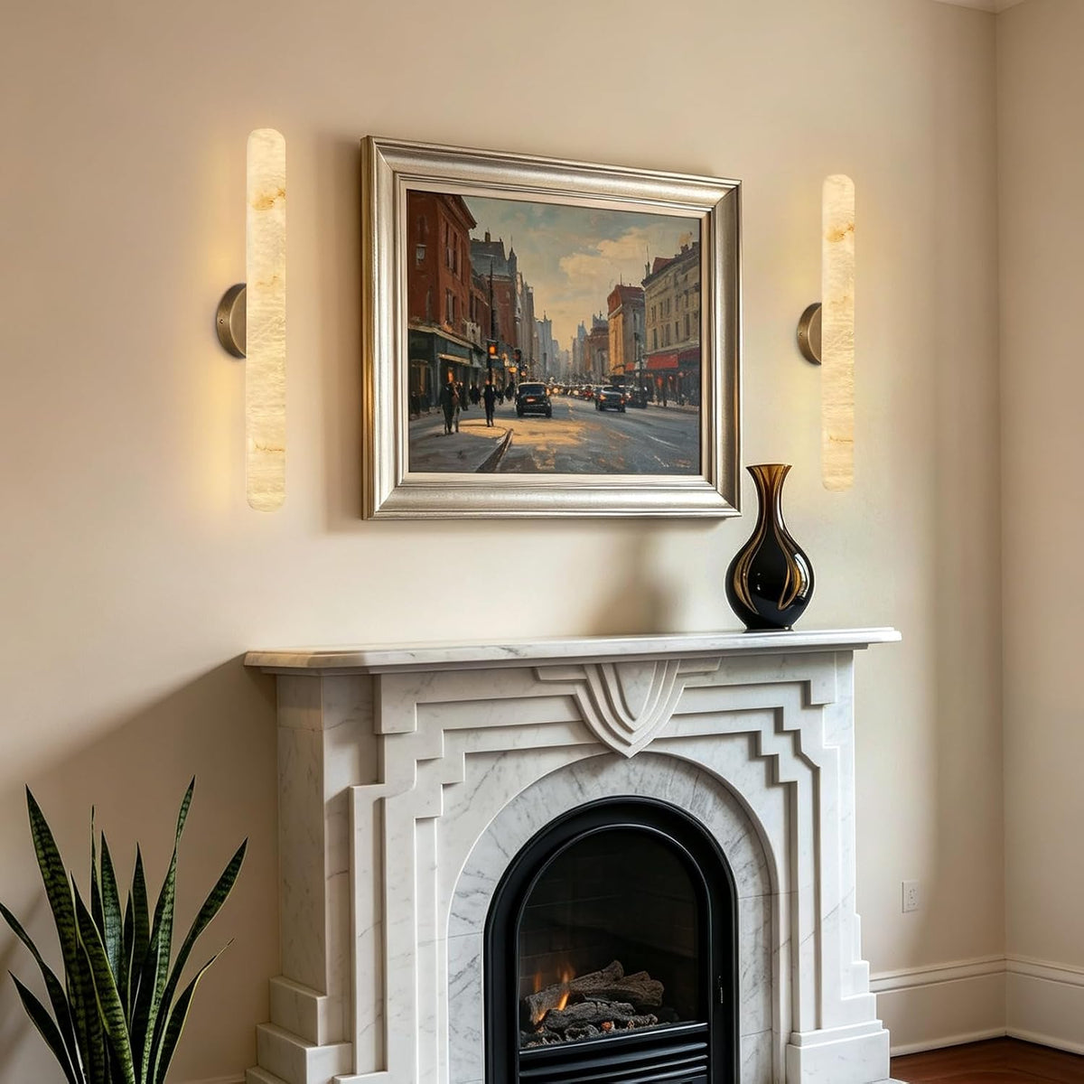 Natural Alabaster Brass Wall Sconce, Modern Bronze Marble Sconce
