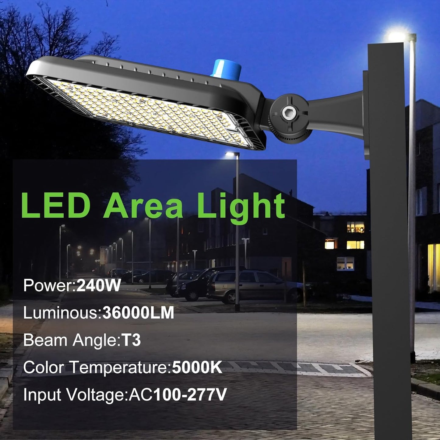 240W LED Parking Lot Lighting, 36000LM (150LM/W) LED Parking Lot Lights with Adjustable Arm Mount, 5000K Street Light