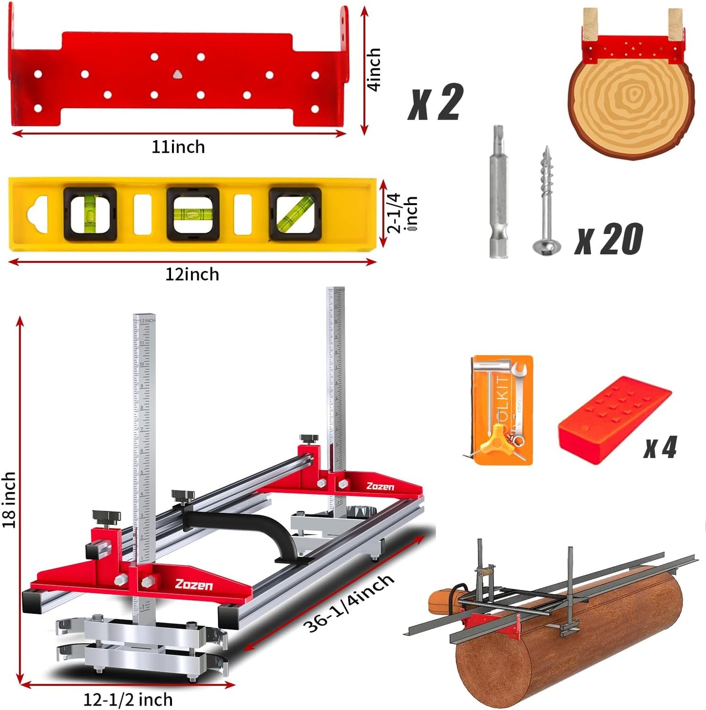 Zozen Chainsaw Mill with Lumber Guide Brackets, Portable Sawmill Kit - Can be Assembled into 3 sizes for Independent Use, Suitable