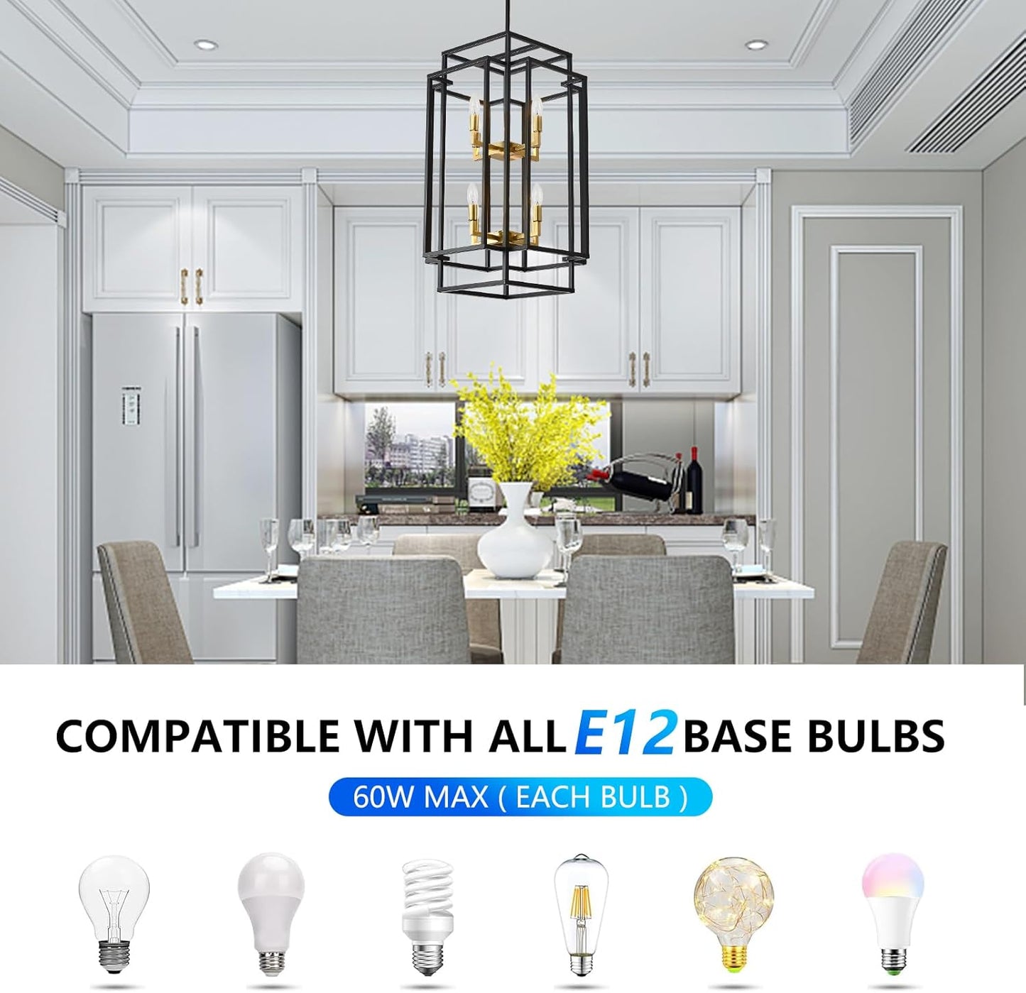 8-Light Lantern Chandelier Lighting Fixtures Entry Chandelier Industrial Farmhouse Hanging Chandelier for Dining Room Foyer Living Room Staircase