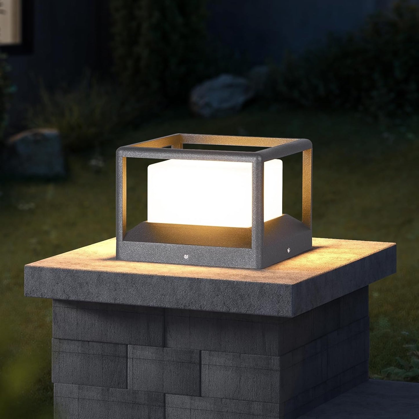 PAKEDANDUN Outdoor Column Light, Modern Post Light Medium Size Fence Deck Cap Light High Voltage IP65 Waterproof Lantern 3000K Luxury Post Pillar