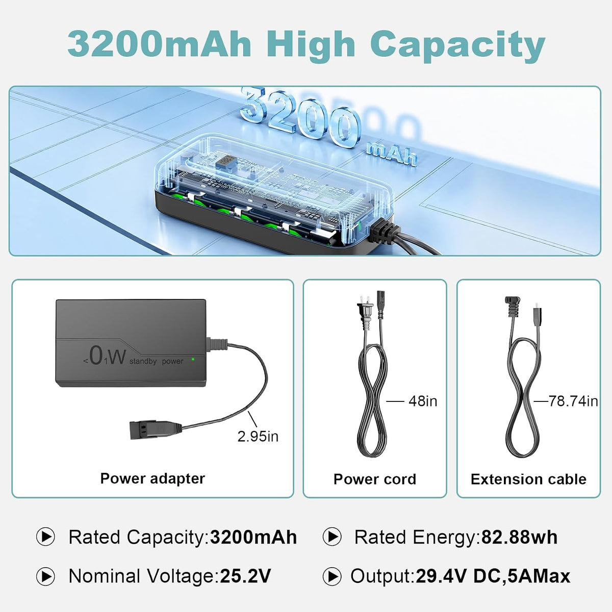 TenHutt 3200mAh 2-Pin Rechargeable Battery Pack for Reclining Furniture