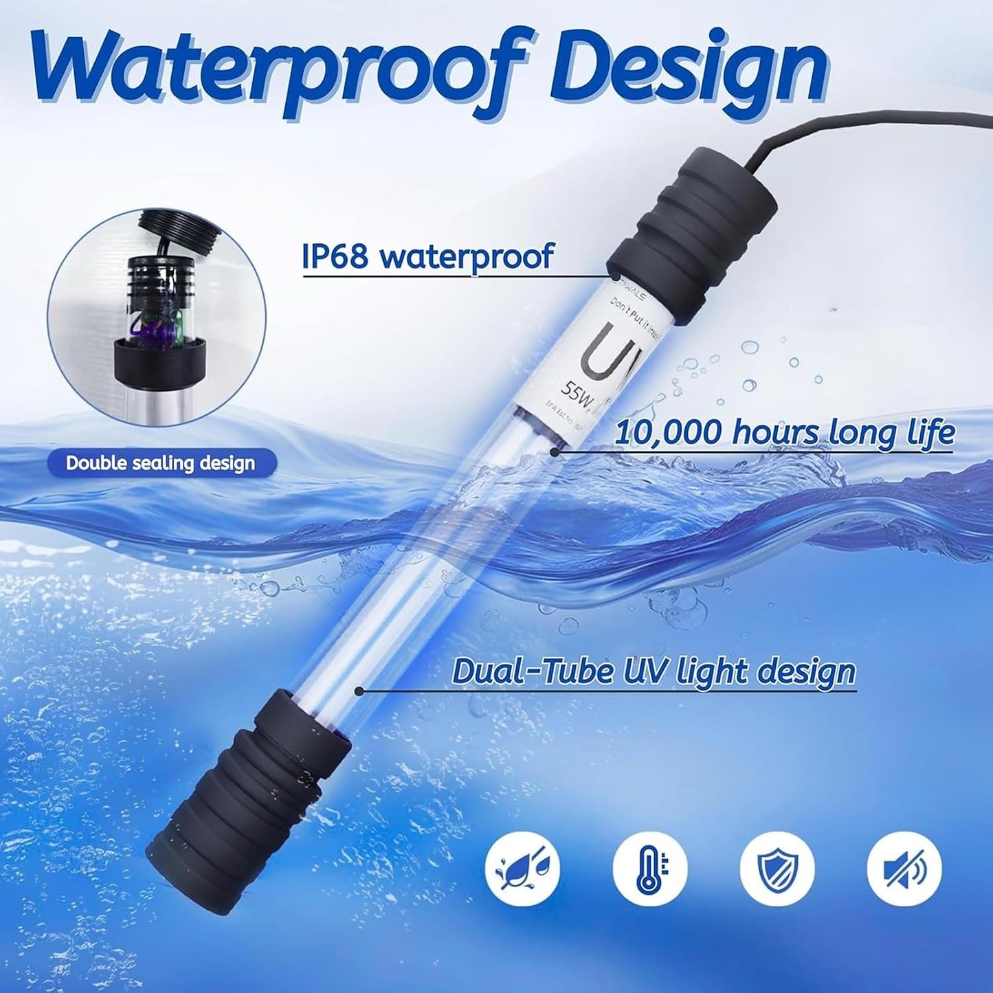 55W Pond UV Light for Fish Tank for 2000-5000 Gallon