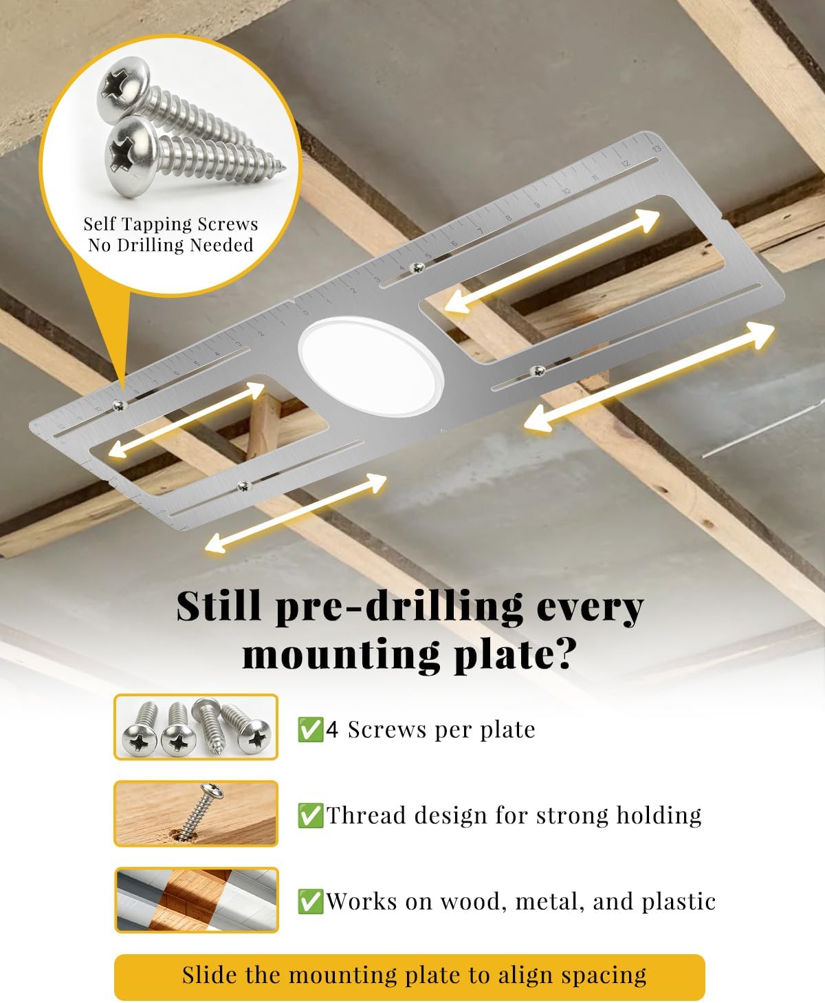 New Construction Mounting Plate - for 4 inch Led Recessed Light | 24 Packs, Measurement Marks, 26 inch Wafer Light Rough in Plate, Screws Included, Adjustable Slots, Galvanized Steel for 4 inch Recessed Light