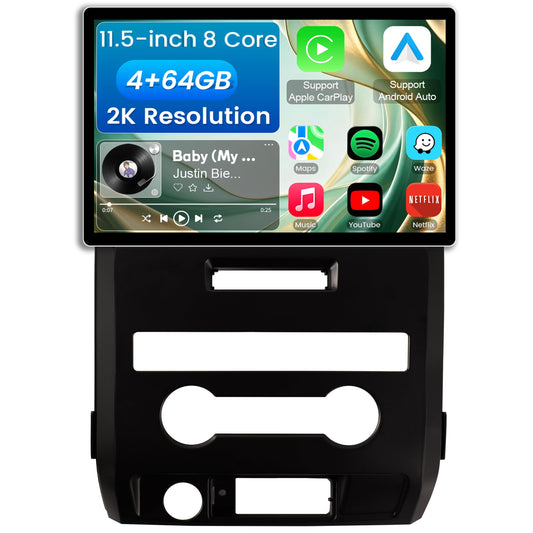 11.5 Inch 8 Core 4GB+64GB Car Radio Stereo for Ford F150 2009-2012, 2K Touchscreen Android 13 Head Unit with Wireless CarPlay & Android Auto, 1080P Backup Camera, GPS Navigation, SWC, AM/FM Radio