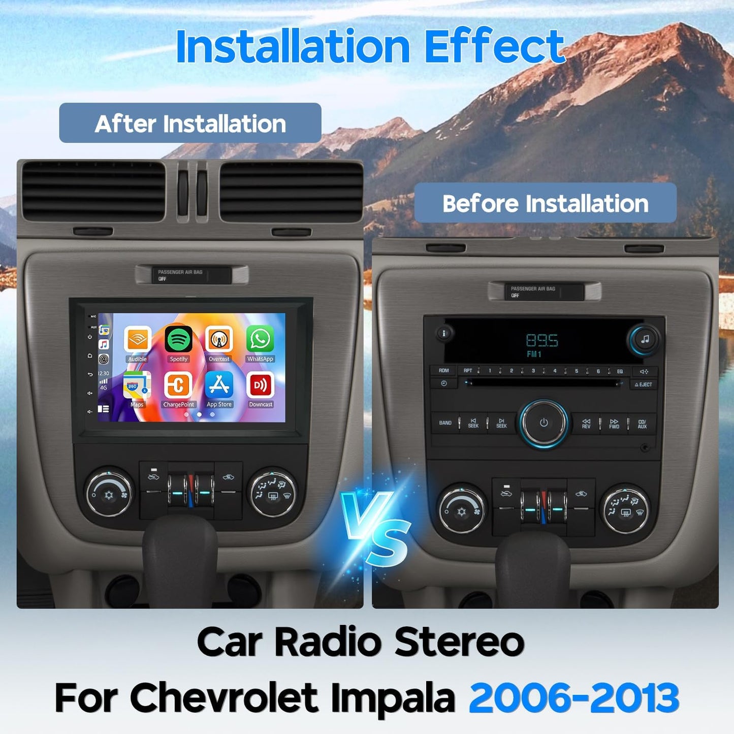 Android 13 Car Radio Stereo for Chevy Chevrolet Impala 2006-2013 Upgrade 7inch IPS Touch Screen Head Unit Wireless CarPlay Android Auto Mirror Link Bluetooth GPS Navi WiFi FM RDS SWC Backup Camera 2+32G One SIze