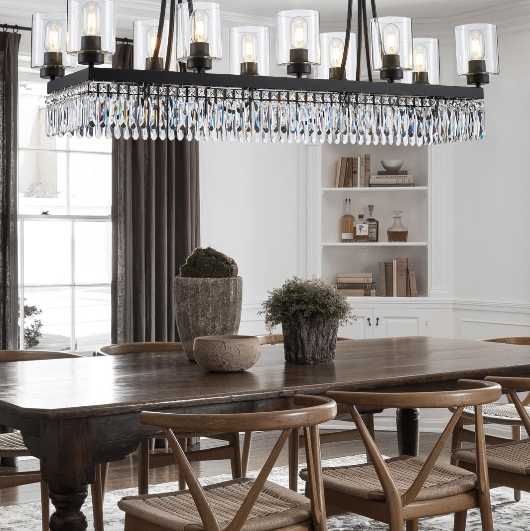 Rectangle Black Modern Chandeliers for Dining Rooms Luxury Crystal Chandelier Lighting