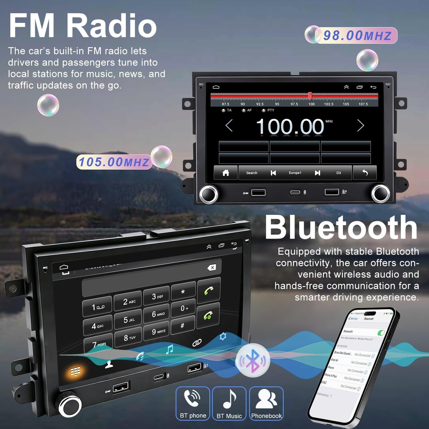 5G WiFi Car Radio for Ford Mustang 2005-2009, E150/E250/E350 2009-2014, Expedition 2007-2014, Explorer 2006-2010, Edge Fusion 7 Inch Touchscreen Stereo Wireless Carplay Android Auto GPS FM BT Camera