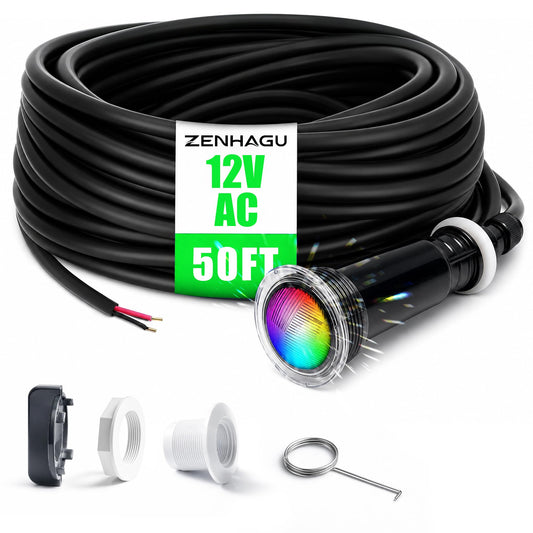 Pool Lights for Inground Pool, Direct Replacement for Pentair GloBrite MicroBrite, 1.5 Inch LED Color Inground Pool & Spa Light, IP68 Waterproof, AC12V, 50 ft Cord AC12V-50FT