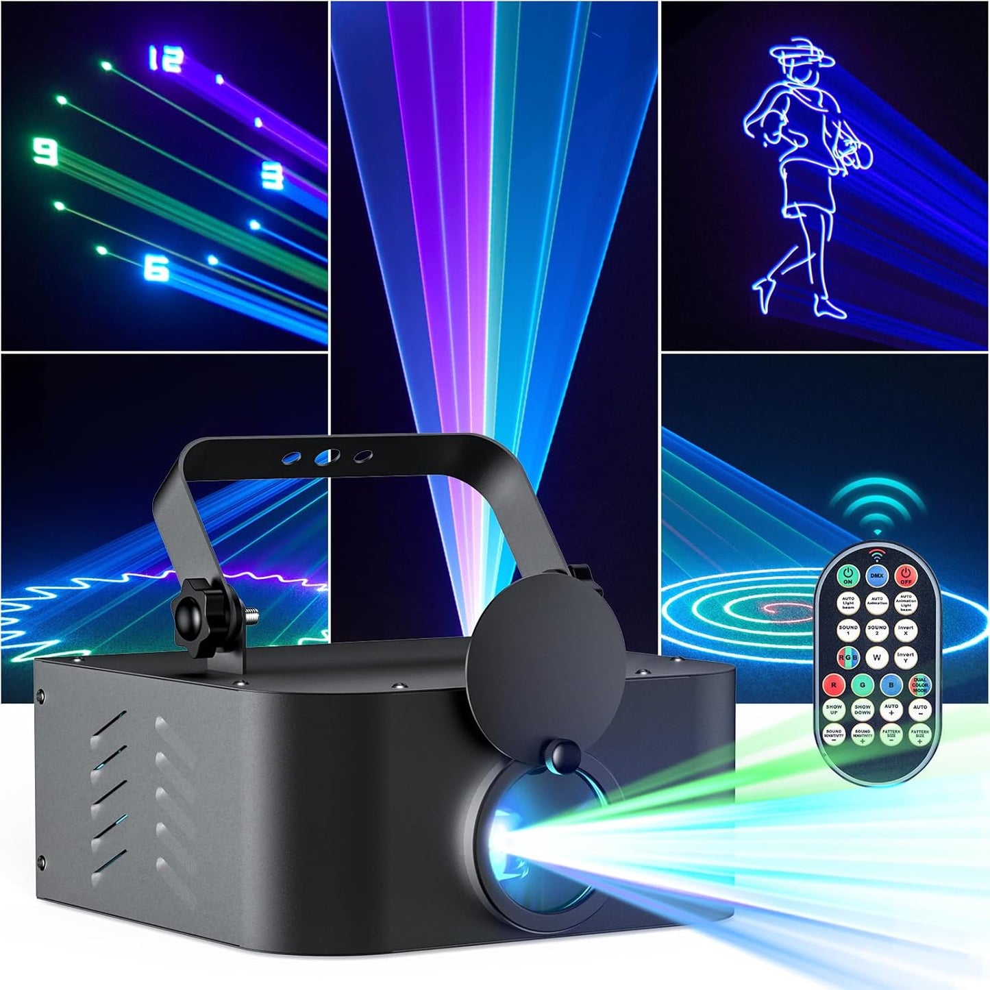 WZYBUTA DJ Laser Light Show 3d Animation, RGB Full Color Animation Lazer Projectors, DMX Laser Show with Remote Control Sound Activated Stage Laser