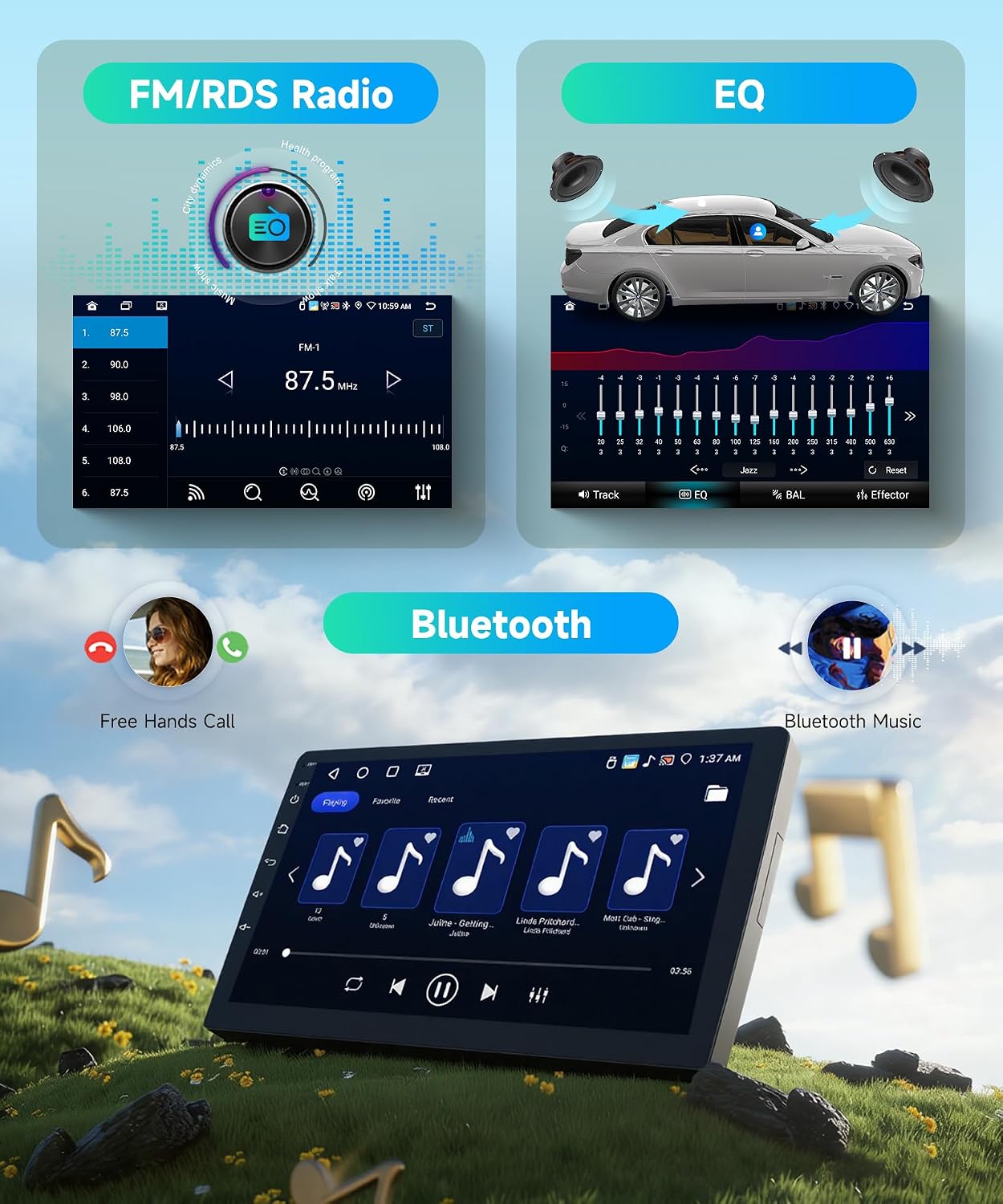 Rimoody 4g+64g 10.1'' Android 15 Car Stereo for Chevy Silverado/Tahoe/Suburban/Avalanche and GMC Sierra/Yukon 2007-2014, Wireless Carplay Andorid auto, 5G-WiFi, HD Touch Screen GPS