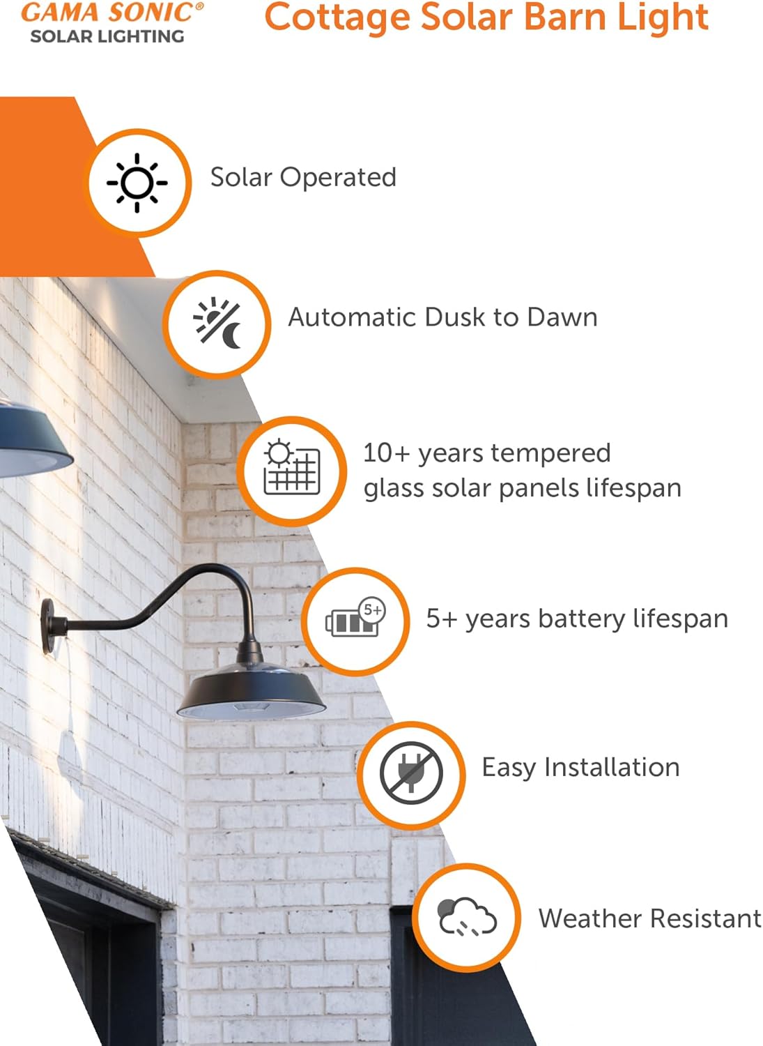 Cottage Solar Barn Light for Outdoors, Cast Aluminum Frame, Wall-Mount, Integrated Solar Panels, Dusk to Dawn Senso